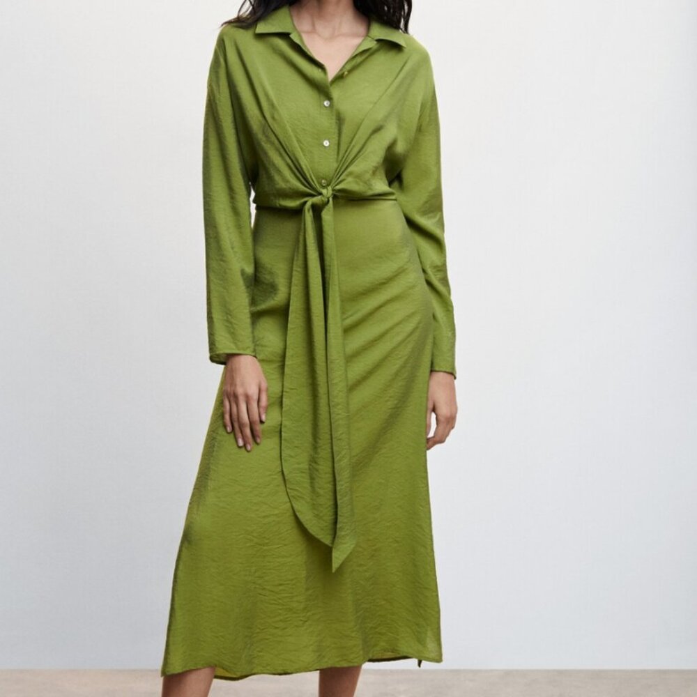 Mango Knot Detail Shirt Dress NWT - Green Sz S
